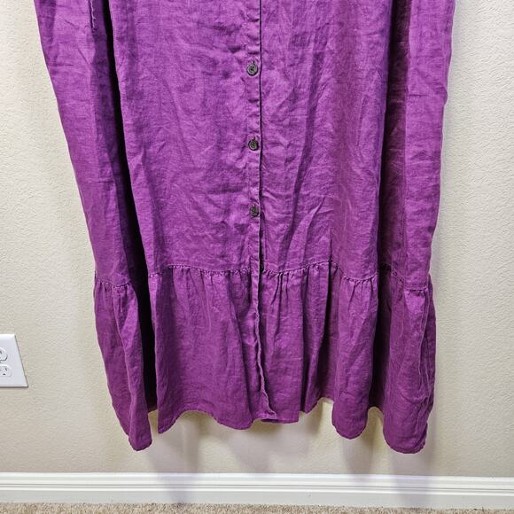J.Jill 4X Love Linen Button Front Maxi Dress Purple Lagenlook Cottagecore V-Neck - Picture 8 of 16